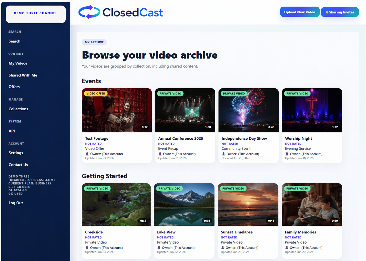 ClosedCast Archive home screen