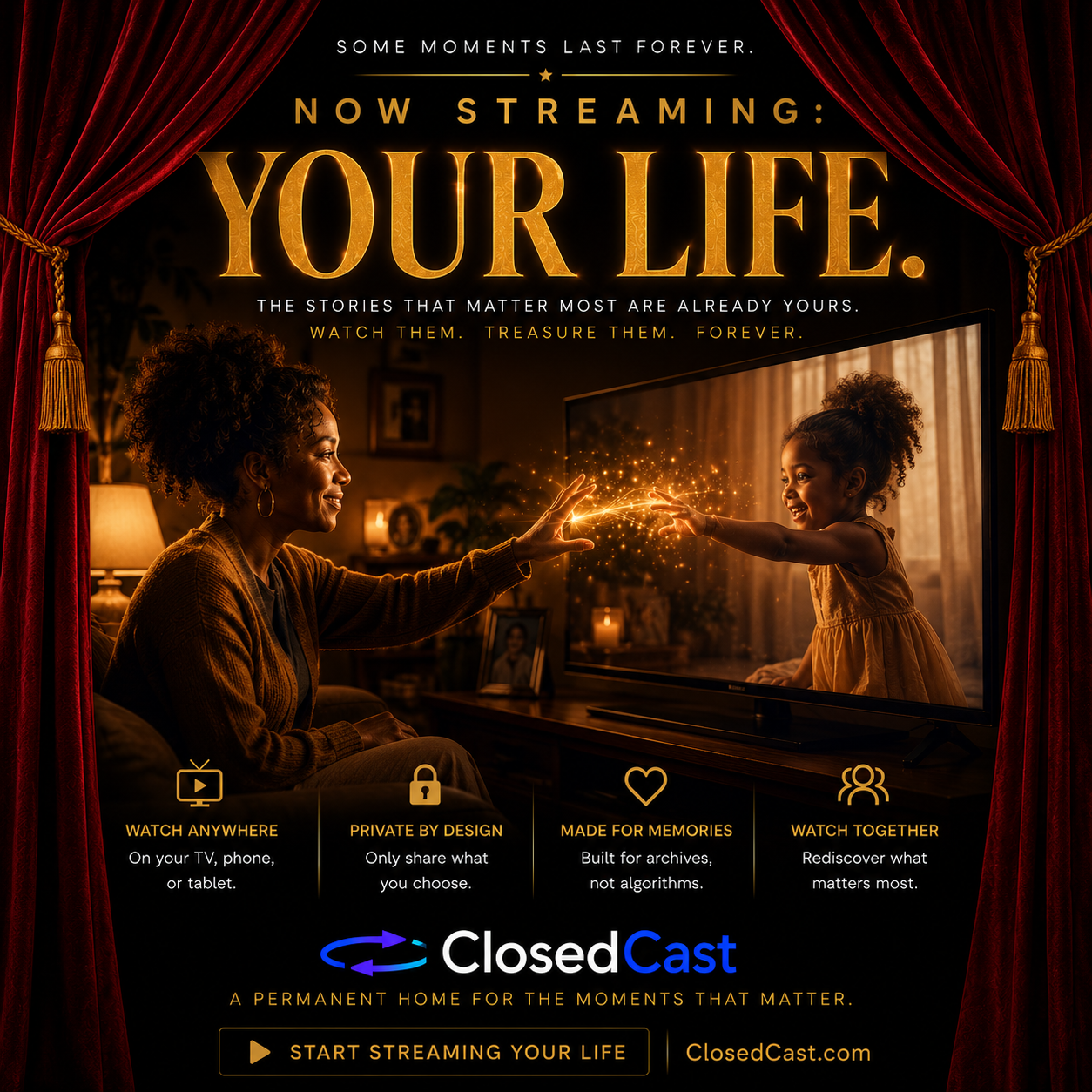 Private video streaming archive with a familiar Netflix-style experience for families, churches, coaches, educators, and organizations preserving important videos